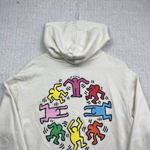 Keith Haring x H&M Hoodie Sweatshirt Cream Dancing People Rainbow Multicolor S - Picture 2 of 14